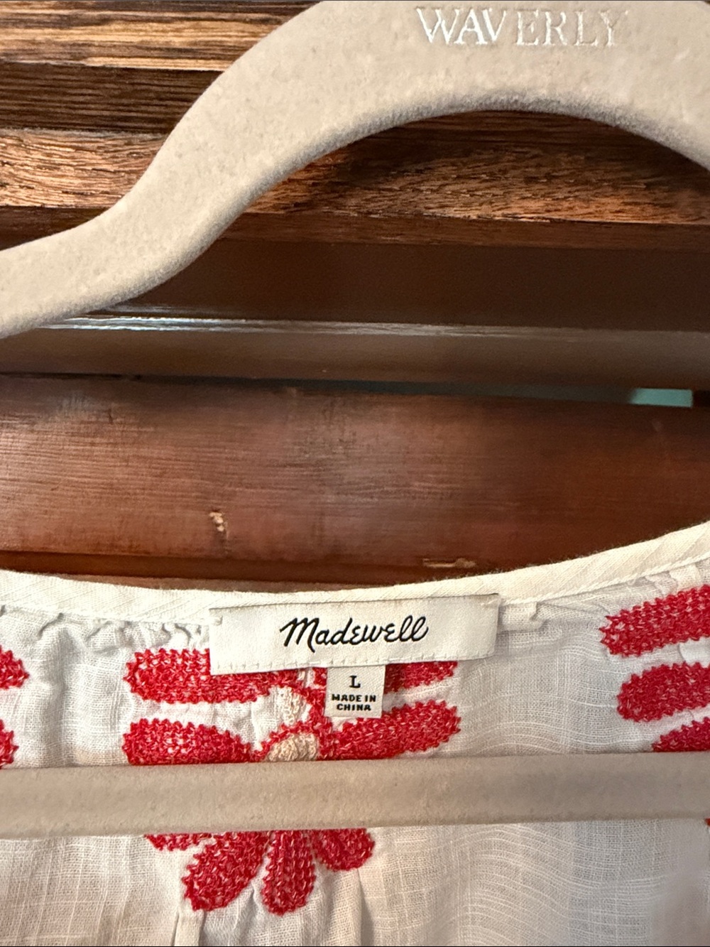Madewell White Peasant Blouse with Red Floral Embroidery - Picture 2 of 5